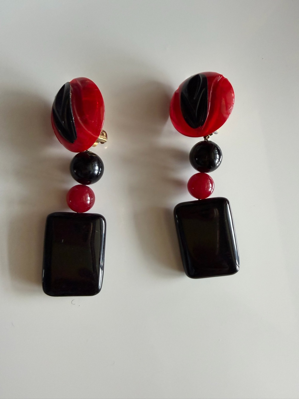 Vintage red and black geometric dangle statement Drop earrings.